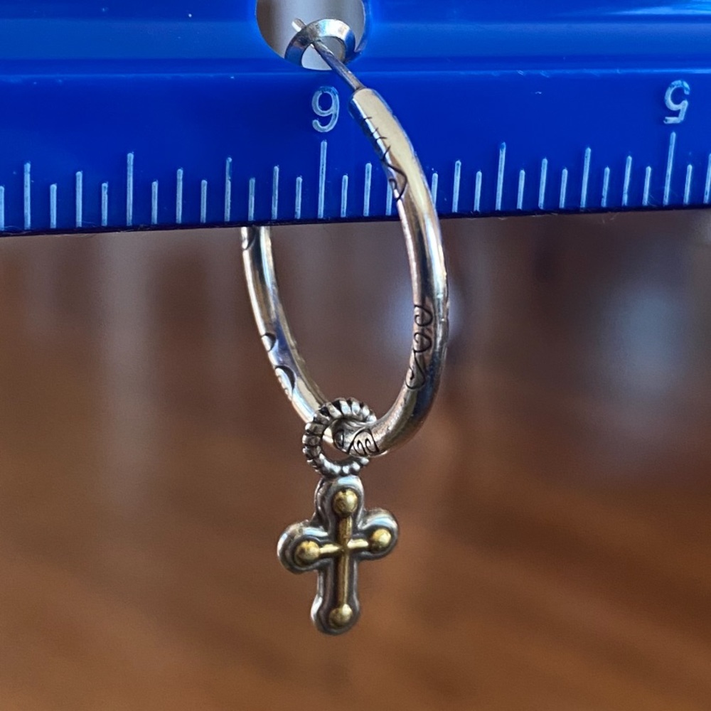 Brighton silver earrings with gold cross dangles